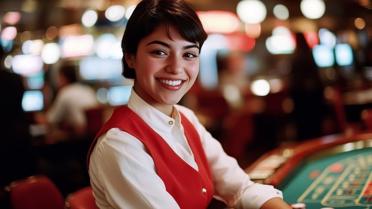Teen Patti live dealer table with three players and betting area
